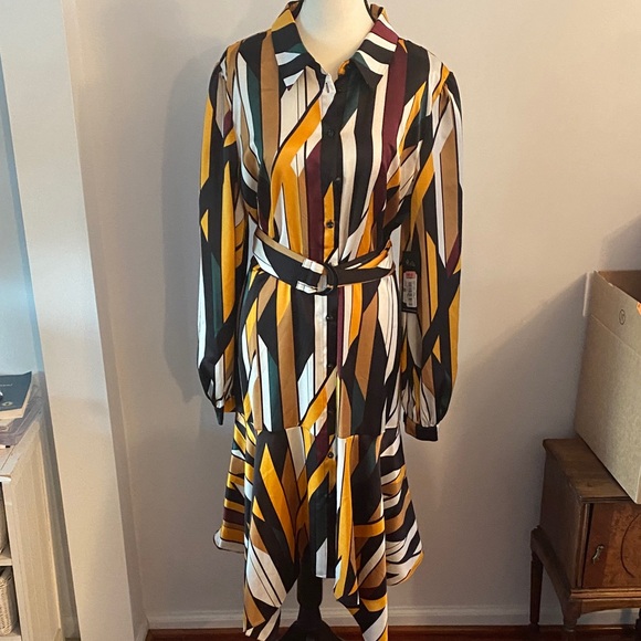 Karl Lagerfeld Dresses & Skirts - Karl Lagerfeld NWT stripped retro look dress asymmetrical size 14